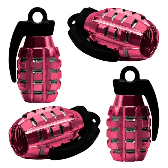 Tire Valve Cap, Tire Stem Valve Pressure Cover, Grenade Bomb Style, Great for All Air Valves, Red Chrome – Pack of 4