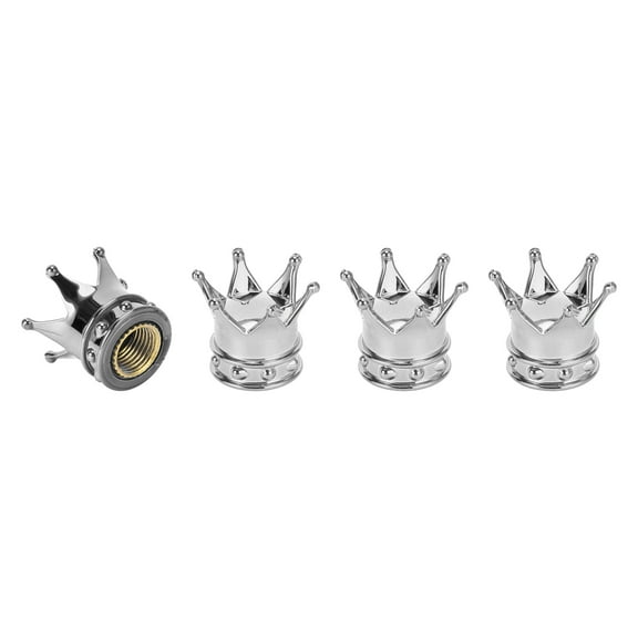 Tire Valve Stem Caps 12.8MM Car Wheel Valve Cap ABS Silver Tone Crown Style 4 Pcs