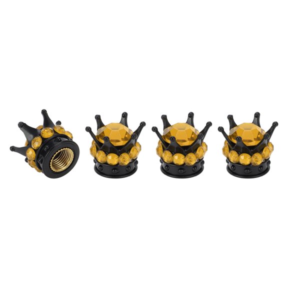 Tire Valve Stem Caps 12.8x15.8MM Car Valve Cap ABS Copper Black Gold Tone Faux Crystal Crown Style 4pcs