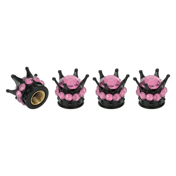 Tire Valve Stem Caps 12.8x15.8MM Car Wheel Valve Cap ABS Copper Black Pink Faux Crystal Crown Style 4pcs