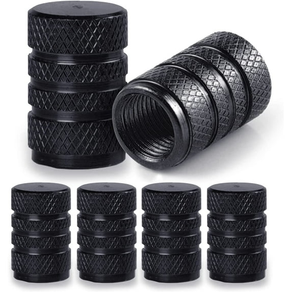 Tire Valve Stem Caps 4 Pack - Wheel Valve Stem Covers, Aluminum Alloy Car Tire Caps with Dust Airtight Seal - Universal Tire Air Cap for Bicycle, Cars, SUVs, Bike, Trucks, Motorcycle - Black