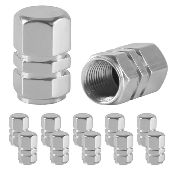 Tire Valve Stem Caps, Aluminum Car Wheel Air Valve Covers, Motorcycle Tire Dust Caps Rubber Gasket Silver