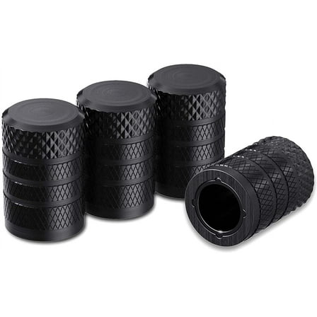 Tire Valve Stem Caps, Black, 4 pcs/Pack, Anodized Aluminum Tire Valve Cap Set, Corrosion Resistant, Universal Stem Covers for Cars Trucks Motorcycles SUVs and Bikes