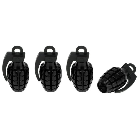 Unique Bargains 4 Pcs Tire Valve Stem Caps Decorative Grenade Shape Tyre Valve Dust Covers Aluminum Alloy Plastic Black 36.5mm