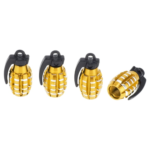 Unique Bargains 4 Pcs Tire Valve Stem Caps Decorative Grenade Shape Tyre Valve Dust Covers Aluminum Alloy Plastic Gold Tone 29mm