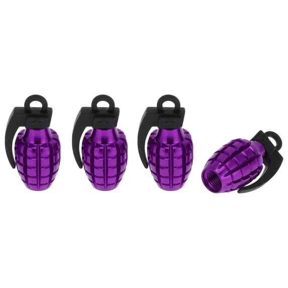 Unique Bargains 4 Pcs Tire Valve Stem Caps Decorative Grenade Shape Tyre Valve Dust Covers Aluminum Alloy Plastic Purple 36.5mm