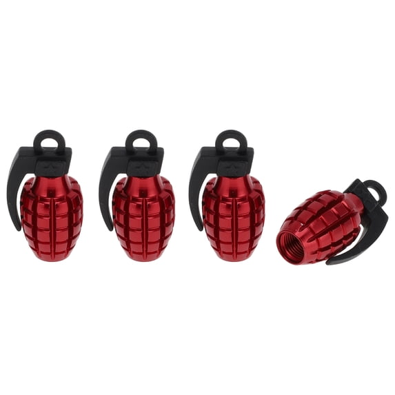 Unique Bargains 4 Pcs Tire Valve Stem Caps Decorative Grenade Shape Tyre Valve Dust Covers Aluminum Alloy Plastic Red 36.5mm
