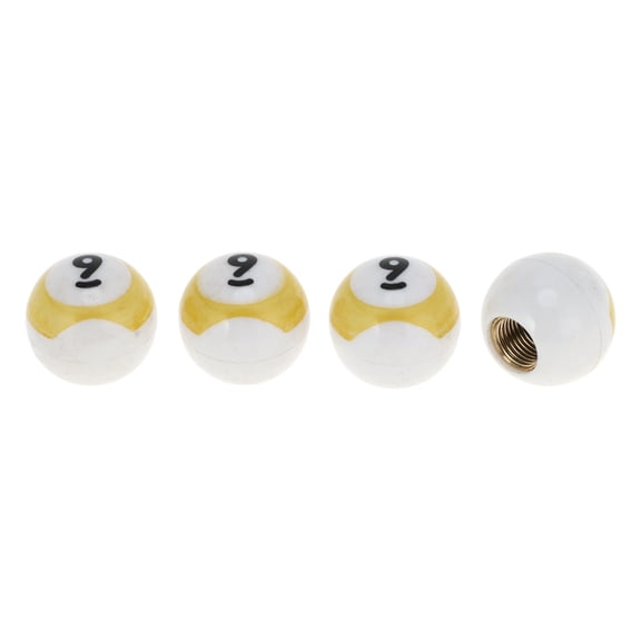 Tire Valve Stem Caps Dustproof Yellow Billiard Shape Tyre Valve Dust Covers 7x19mm Plastic Copper 4 Pcs