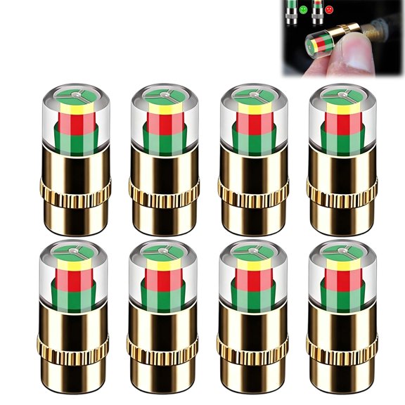 Tire Valve Stem Caps, Easy-to-Read Green/Yellow/Red Gauge, Increases Fuel Efficiency Driving Safety for Daily Commuting, Long Road Trips