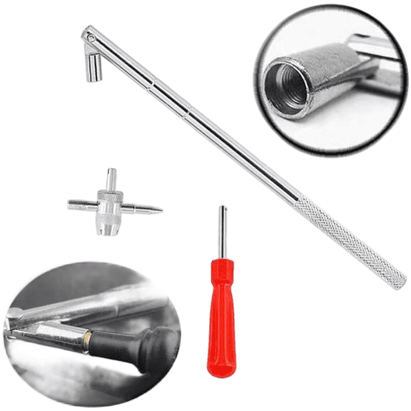 Tire Valve Stem Installation Tool Kit Valve Core Wrench Set Steel Rod 3 23 36 39