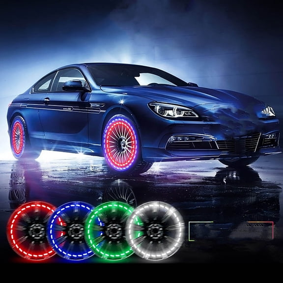 Tire Valves Stems Lights Solar LED Wheel Hub Decorative Lights for Car Motorcycle - Flashing Spoke Lights Auto Accessories - Photosensitive Shock Control Auto On Off - 1 Pack with Installation Wrench