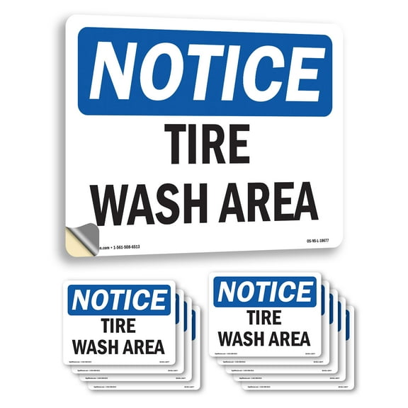Tire Wash Area OSHA Notice Vinyl Decal Label 7 Inch x 5 Inch - 10 Pack