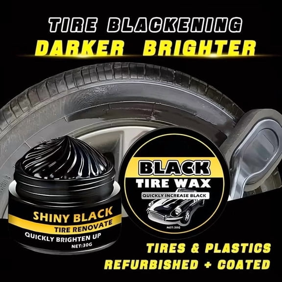 Tire Wax Restores Black Gloss, Blocks UV and Repels Dirt, Long Lasting Protective Coating for Tires Plastic Trim, Easy Wipe-On with Sponge 30g