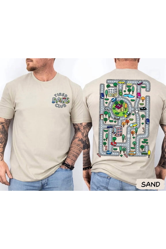 Tired Dads Cub Shirt Car Track Play Mat for Dad Interactive Car Road Shirt for Road Map Back T-Shirt