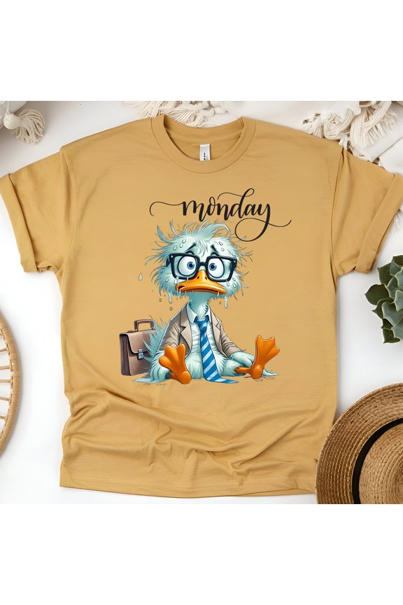 Tired Duck Monday Work Humor Unisex Graphic Shirt, Gold, Size 3XL