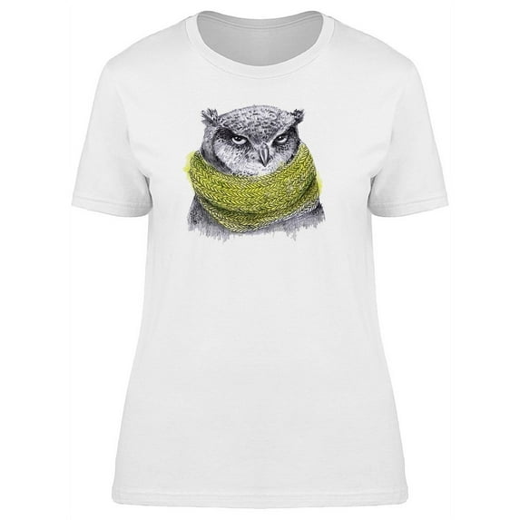 Tired Owl With Green Scarf T-Shirt Women -Image by Shutterstock, Female x-Large