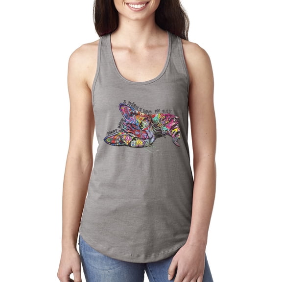 Tired Sleeping Cat | I Wish I Was My Cat Funny Colorful Kitty | Dean Russo Art Animal Lover Ladies Racerback Tank Top, Heather Grey, Small