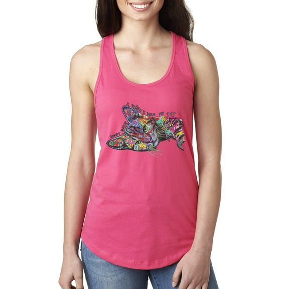 Tired Sleeping Cat | I Wish I Was My Cat Funny Colorful Kitty | Dean Russo Art Animal Lover Ladies Racerback Tank Top, Hot Pink, Medium