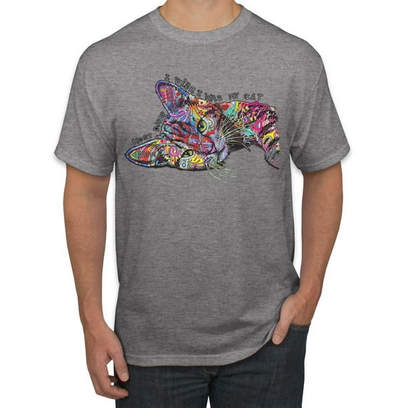 Tired Sleeping Cat | I Wish I Was My Cat Funny Colorful Kitty | Dean Russo Art Animal Lover Men's T-Shirt, Heather Grey, Large