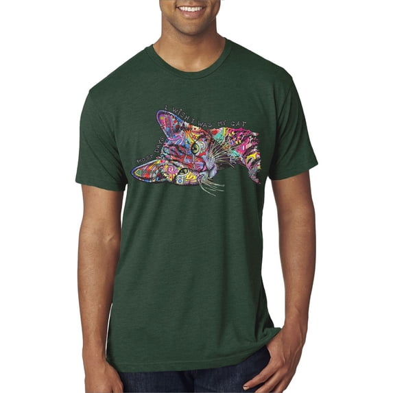 Tired Sleeping Cat | I Wish I Was My Cat Funny Colorful Kitty | Dean Russo Art Animal Lover Mens Premium Tri Blend T-Shirt, Forest Green, XX-Large