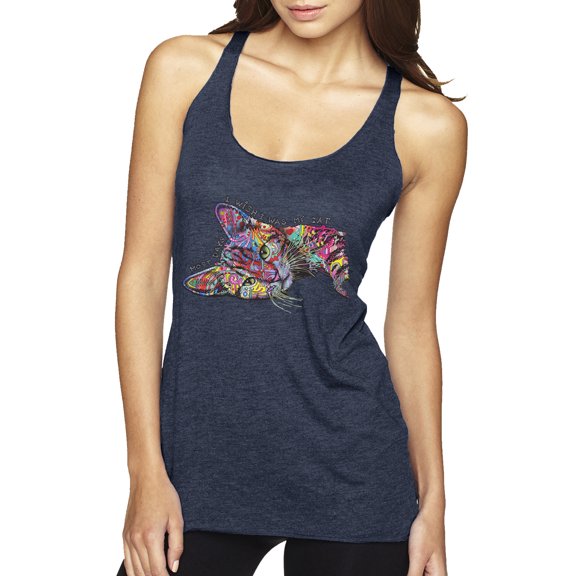 Tired Sleeping Cat | I Wish I Was My Cat Funny Colorful Kitty | Dean Russo Art Animal Lover Tri-Blend Racerback Tank Top, Vintage Navy, Medium