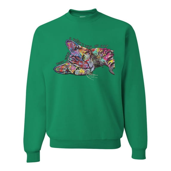 Tired Sleeping Cat | I Wish I Was My Cat Funny Colorful Kitty | Dean Russo Art Animal Lover Unisex Crewneck Sweatshirt, Kelly, Large