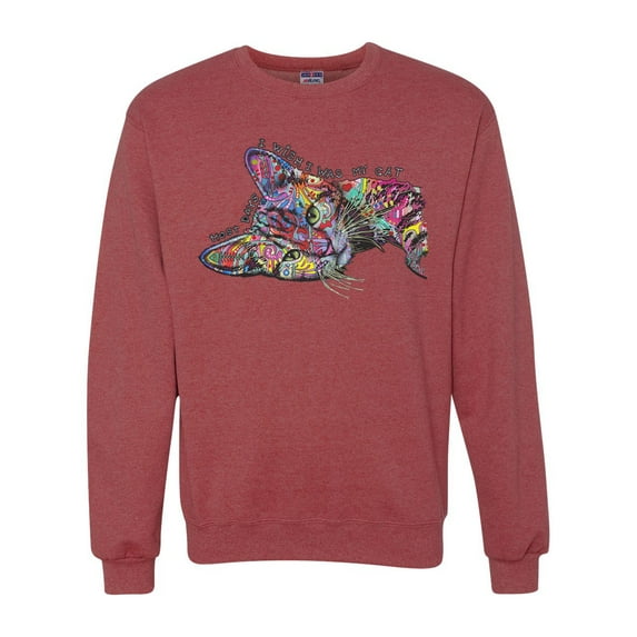 Tired Sleeping Cat | I Wish I Was My Cat Funny Colorful Kitty | Dean Russo Art Animal Lover Unisex Crewneck Sweatshirt, Vintage Heather Red, X-Large