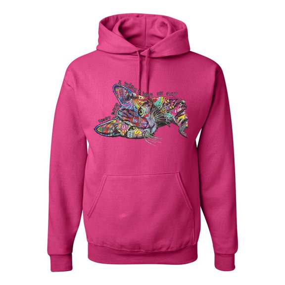 Tired Sleeping Cat | I Wish I Was My Cat Funny Colorful Kitty | Dean Russo Art Animal Lover Unisex Hoodie Sweatshirt, Fuschia, Medium