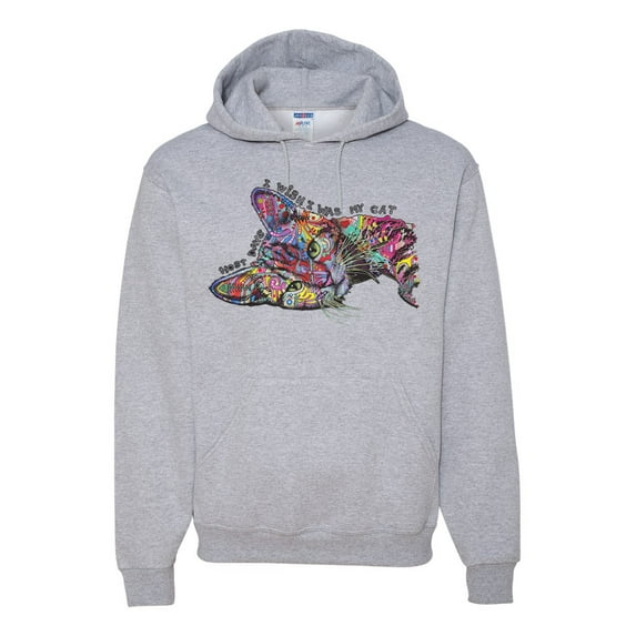 Tired Sleeping Cat | I Wish I Was My Cat Funny Colorful Kitty | Dean Russo Art Animal Lover Unisex Hoodie Sweatshirt, Heather Grey, XX-Large