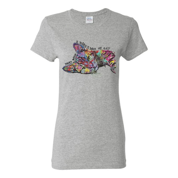 Tired Sleeping Cat | I Wish I Was My Cat Funny Colorful Kitty | Dean Russo Art Animal Lover Womens T-Shirt, Heather Grey, X-Large