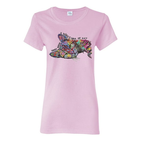 Tired Sleeping Cat | I Wish I Was My Cat Funny Colorful Kitty | Dean Russo Art Animal Lover Womens T-Shirt, Light Pink, X-Large