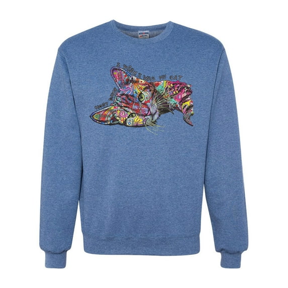 Tired Sleeping Cat | I Wish I Was My Cat Funny Colorful Kitty | Dean Russo Art Animal Lover Unisex Crewneck Sweatshirt, Vintage Heather Blue, 3X-Large