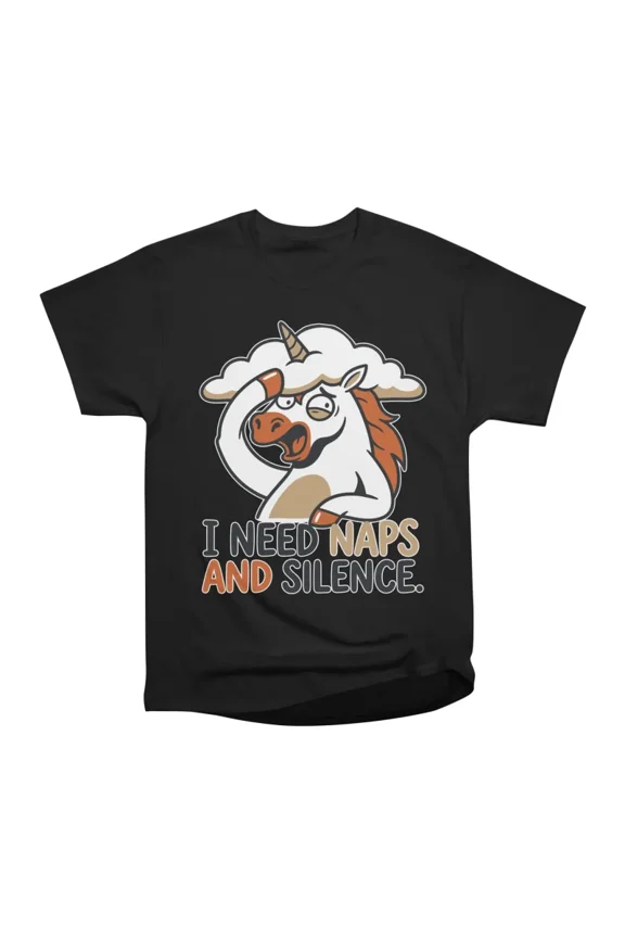 Tired Unicorn I Need Naps Silence Funny Burnout Introvert Humor T-Shirt Tee Gift For Him M