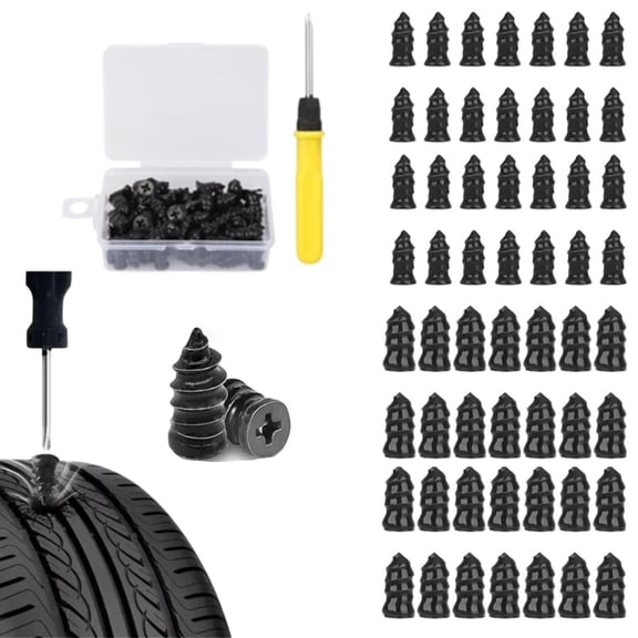 Tirefix Rubber Nail Kit, Vacuum Tire Mending Nail Kit, Tires Repair Rubber Nails Kits with 2 Sizes, Fast Self-Service Screw in Tire Repair Plugs with Screwdriver, for Cars, Trucks, Motorcycles