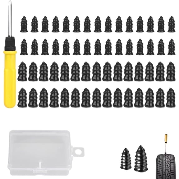 Tirefix Rubber Nail Kit, Vacuum Tire Mending Nail Kit, Tires Repair Rubber Nails Kits with 2 Sizes, Fast Self-Service Tires Repair Tools with Screwdriver for Car, Motorcycle, Truck