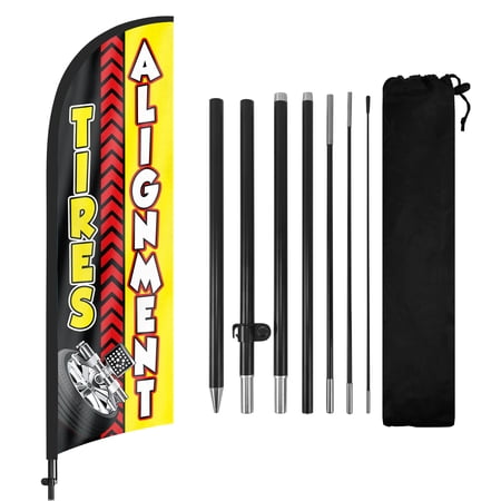Tires Alignment Advertising Feather Flags Banner 8Ft, Tires Alignment Swooper Flag with Pole and Ground Stake, Advertising Feather Flag Signs for Tires Alignment Business