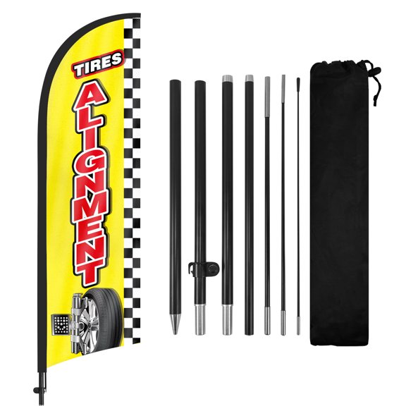 Tires Alignment Advertising Swooper Flag Banners, Tires Alignment Feather Flags with Pole and Ground Stake 8Ft, Advertising Feather Banner Sign for Tires Alignment Business