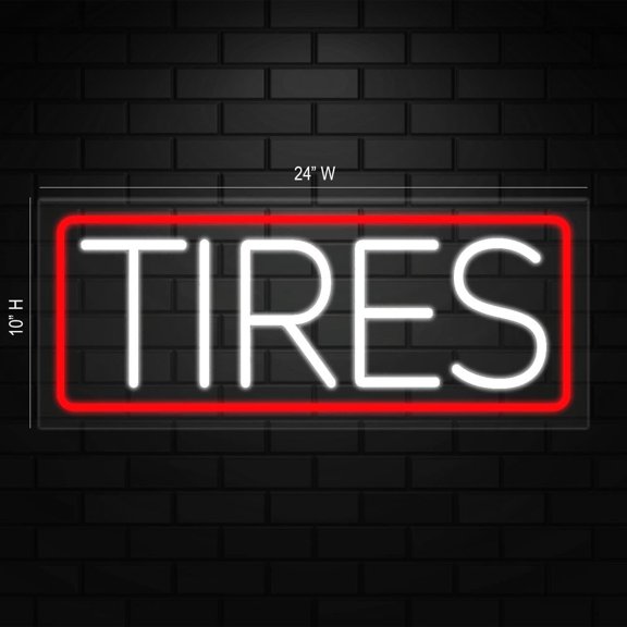 Tires Neon Sign for Retail Displays | Value priced LED Flex Neon | Electronic Light Up LED Sign for Windows/Walls | 24"W x 10"H x 1"D$$Tools & Hardware Other