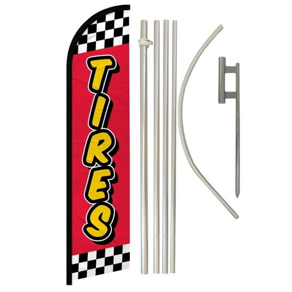 Tires (Red Checkered) Windless Banner Flag & Pole Kit