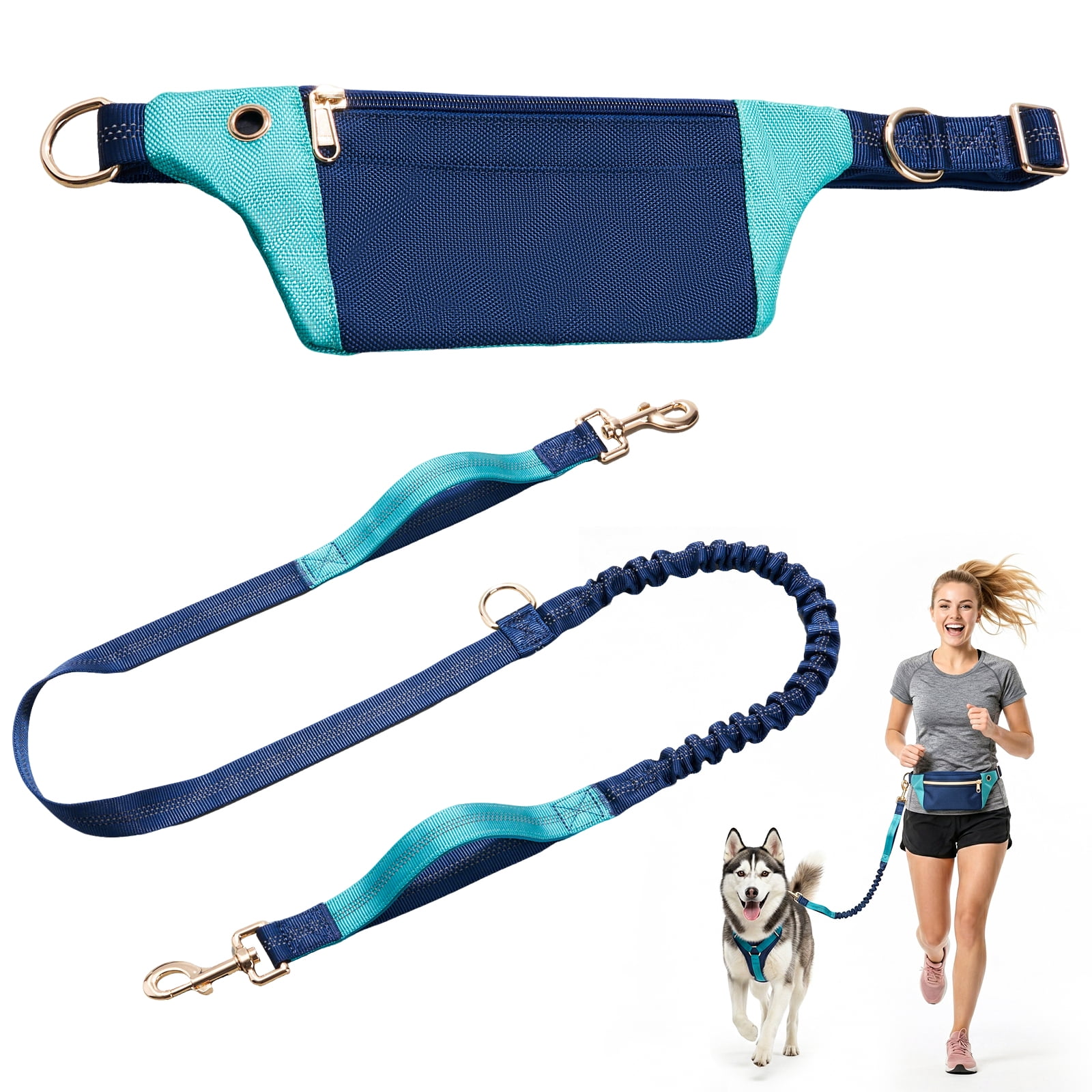 Tirevt Hands-Free Dog Leash: Versatile Color-Block Bungee for Large & Multi-Dog Walking, Modular Tech-Pouch, Sponge-Padded Waist Belt for Running, Hiking & Urban Strolls