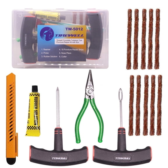 Tirewell Tw-5012 6-In-1 Universal Tubeless Tire Puncture Repair Kit With Storage Box, Emergency Flat Tire Repair Patch Tool Box For Car, Bike, Suv, & Motorcycle