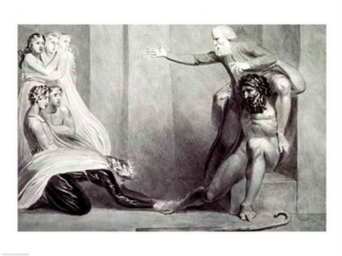Tiriel borne back to the Palace on the Shoulders of his Brother Ijim addressing his five Daughters Canvas Art - William Blake (24 x 18)