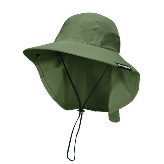 Tirrina Men's Outdoor Sun Protection Fishing Cap with Neck Flap Wide Brim Mesh Hat for Travel Camping Hiking Hunting