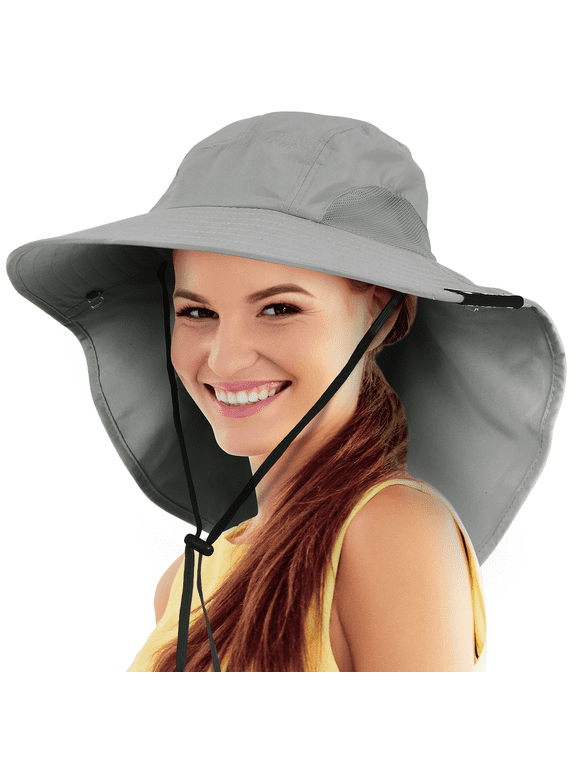 Tirrina Women's Outdoor Sun Protection Fishing Cap with Neck Flap Wide Brim Mesh Hat for Travel Camping Hiking Hunting