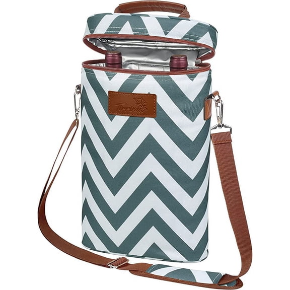 Tirrinia 2 Bottle Wine Tote Carrier - Leakproof & Insulated Padded Versatile Wine Cooler Bag