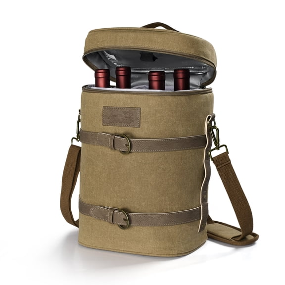Tirrinia 4 Bottle Wine Gift Vintage Tote Carrier -Insulated Leakproof Canvas Wine Cooler Bag, Wine Travel Bag for Picnic, BYOB, Trips, Prizes for Adults &Gift for Wine Lover Christmas