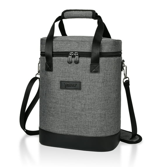 Tirrinia 6-Bottle Wine Bag for Travel, BYOB Restaurants, Wine Tasting, and Parties, Wine Gift Bags with Insulated, Padded Wine Bottle Compartments, Wine Bags for Gifts, Gray