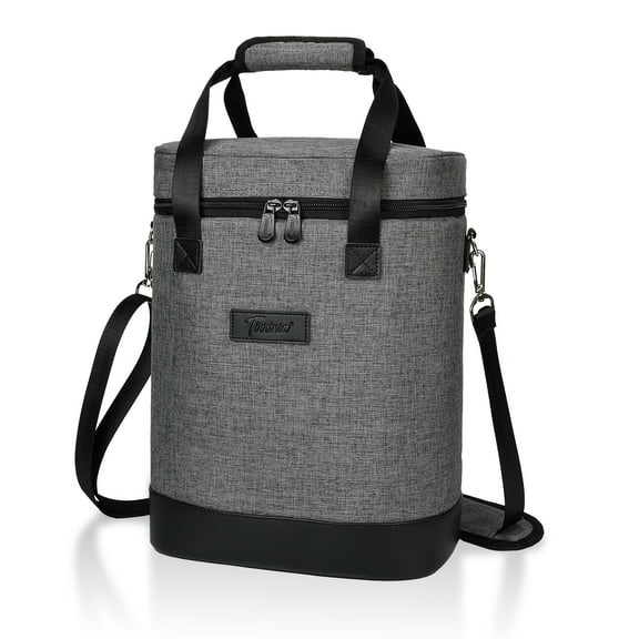 Tirrinia 6 Bottle Wine cooler bag - Insulated Padded Portable Versatile Wine Carrier Tote Bag for Travel, BYOB Restaurant, Wine Tasting, Party, Christmas Gift for Wine Lover, Grey