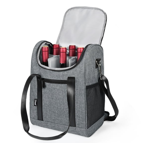 Tirrinia 6 Bottle Wine cooler bag -  Insulated & Padded
Versatile Wine Carrier Tote Bag for Travel, BYOB Restaurant, Wine Tasting, Party, Christmas Gift for Wine Lover, Grey