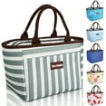 thumbnail image 1 of Tirrinia Adult Kid Lunch Bags, Women Men Large Oxford Lunchbox for Office, Beach, Picnic, School, Cute Soft Lunch Bag Tote, 10 Soda Cans Capacity，Gray Stripe, 1 of 8